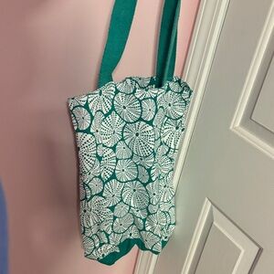 Floral Green and White Tote Bag